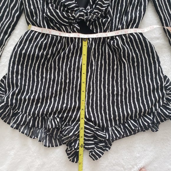 HAUTE MONDE Stripe Tie Front Fully Lined Long Sleeve Romper SZ S - Picture 11 of 15